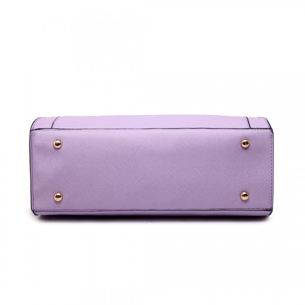 LT1650 - Miss Lulu Textured Leather Look Square Pocket Shoulder Handbag Lilac